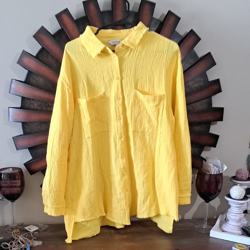 DAVI & DANI  Yellow Textured Collared Shirt Size L OVERSIZED. NWOT